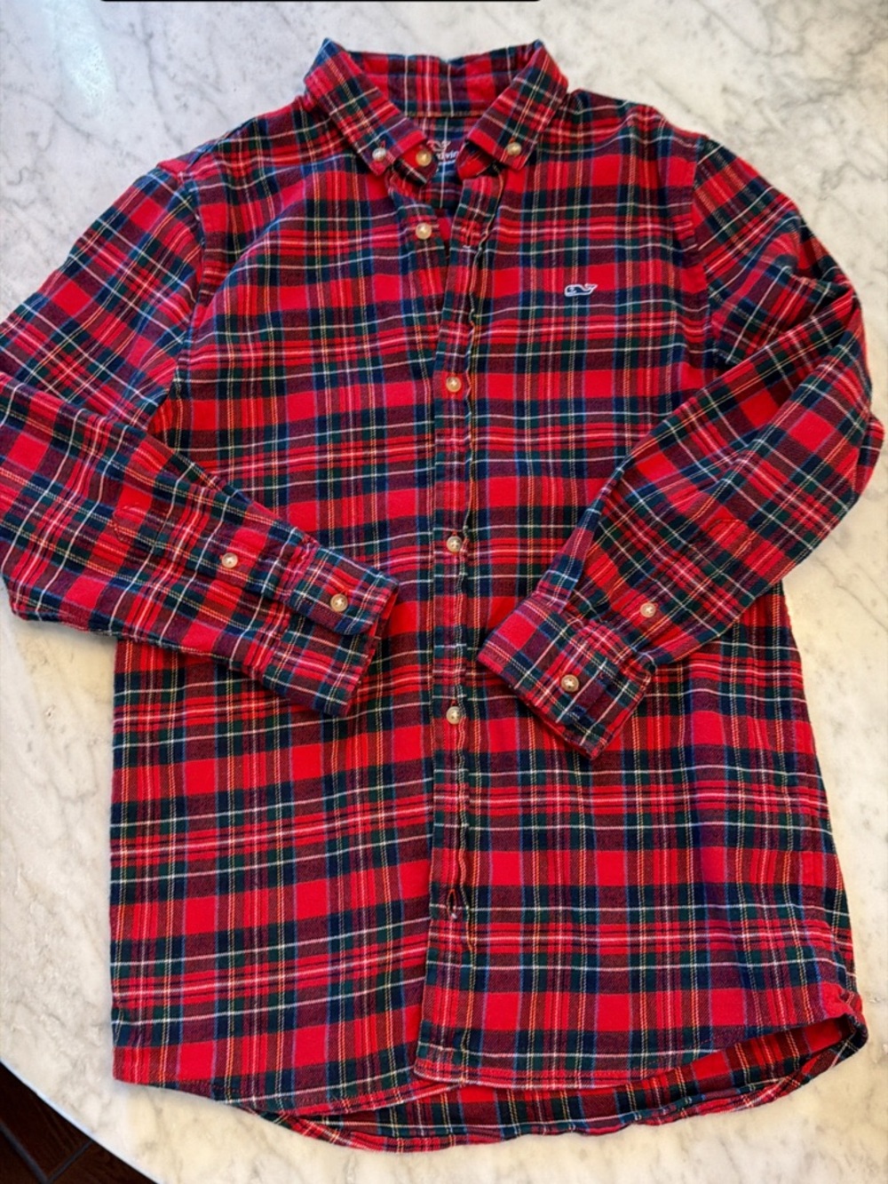 Vineyard Vines Red and Green Plaid Button-Down Shirt